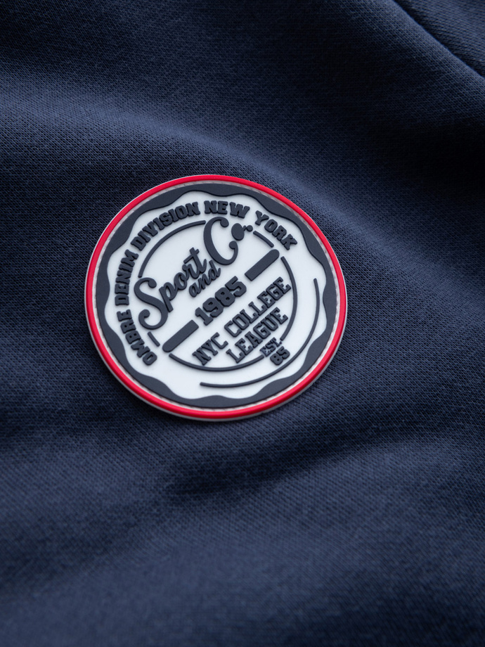 Men's non-stretch sweatshirt with college style patch - navy blue V2 OM-SSNZ-0134