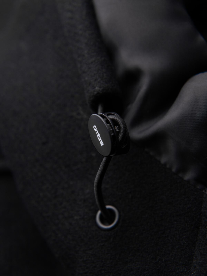 Men's parka coat with wool and hood - black V1 OM-COWC-0132