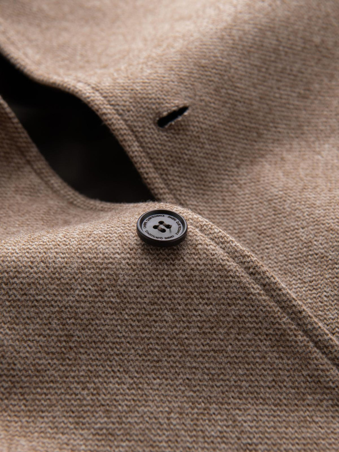 Melanżowy długi męski płaszcz z kapturem – beżowy V2 OM-COWC-0122