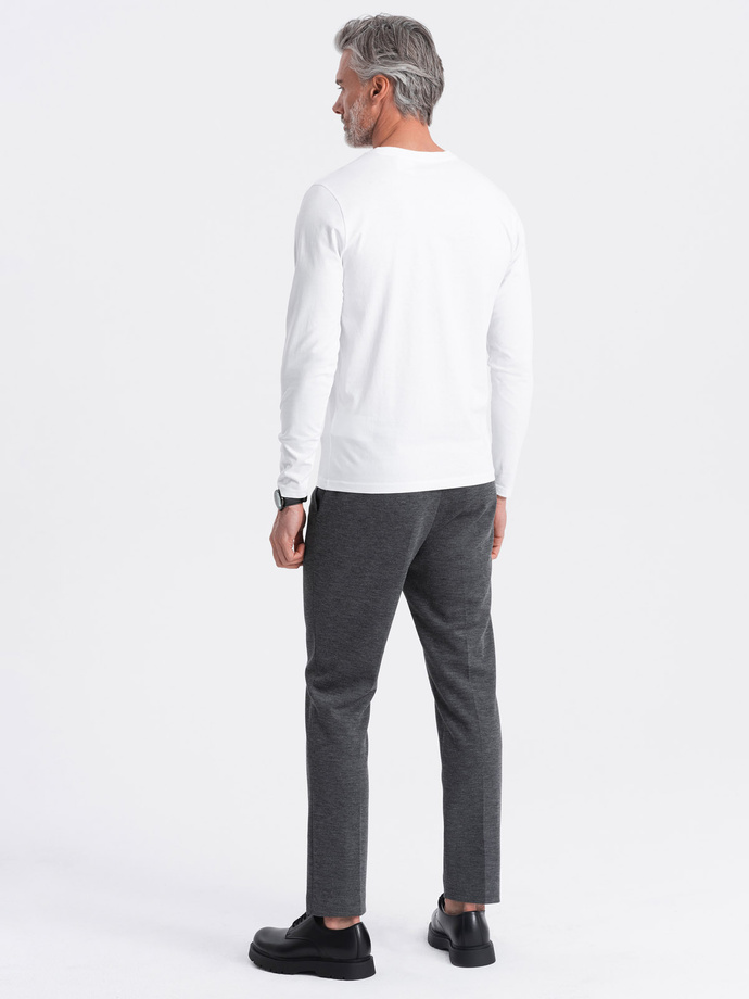 Longsleeve męski bez nadruku z dekoltem w serek - biały V3 OM-LSBL-0108