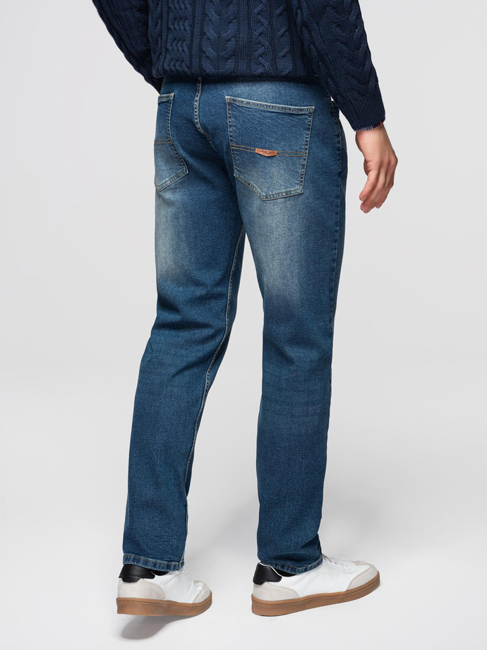 Men's REGULAR FIT denim pants with rubbing - dark blue V2 OM-PADP-0254