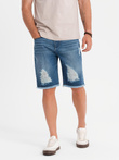 Men's short denim shorts with rips and holes - blue V3 OM-SRDS-0157