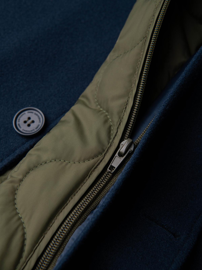 Men's long single-breasted coat with collar and undercoat - black V1 OM-COWC-0106