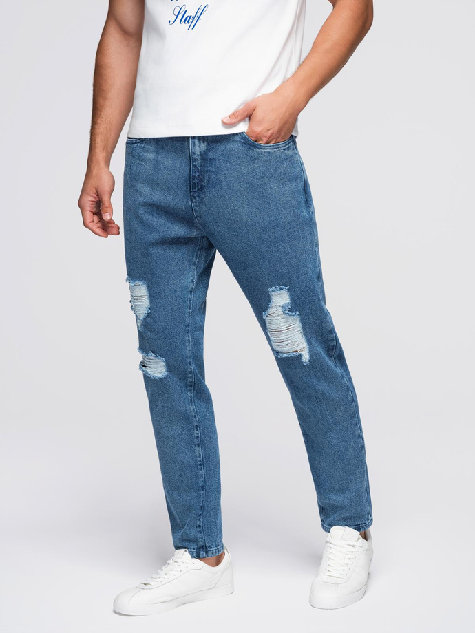 Men's denim pants CARROT FIT with rubbing - blue V2 OM-PADP-0250