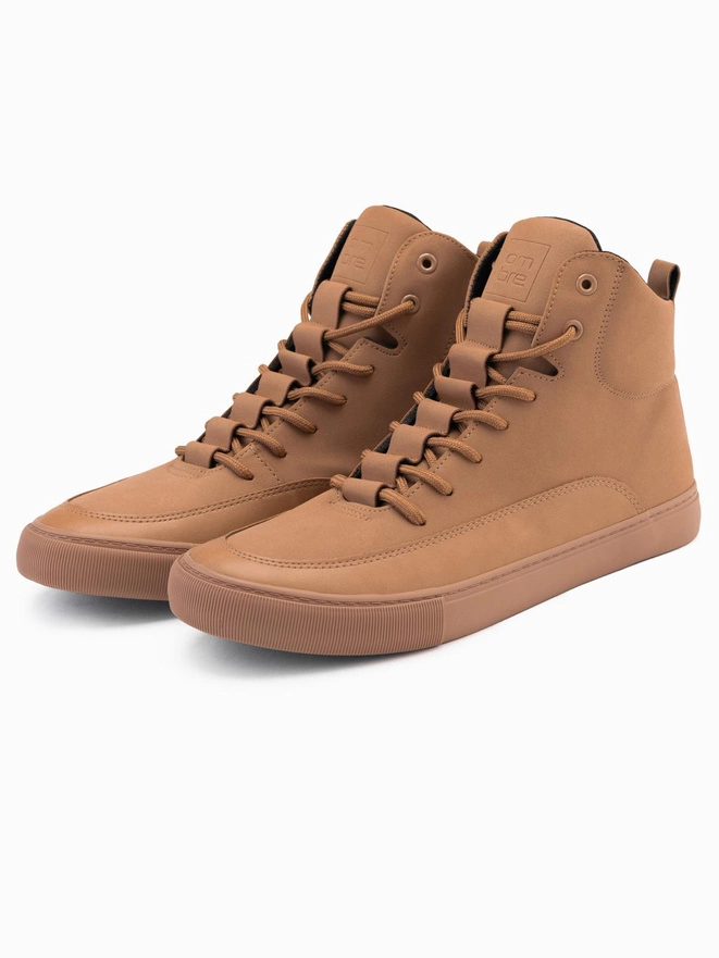 Men's ankle sneaker boots with decorative tabs - brown V3 OM-FOSH-0176