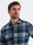 Men's plaid flannel shirt - blue V4 OM-SHCS-0150