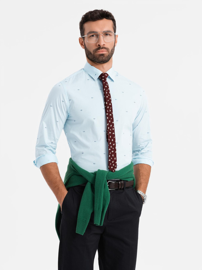 Classic men's cotton SLIM FIT shirt in fishnet - blue V4 OM-SHCS-0156