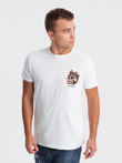 Men's cotton t-shirt with chest print - white V3 OM-TSPT-0167