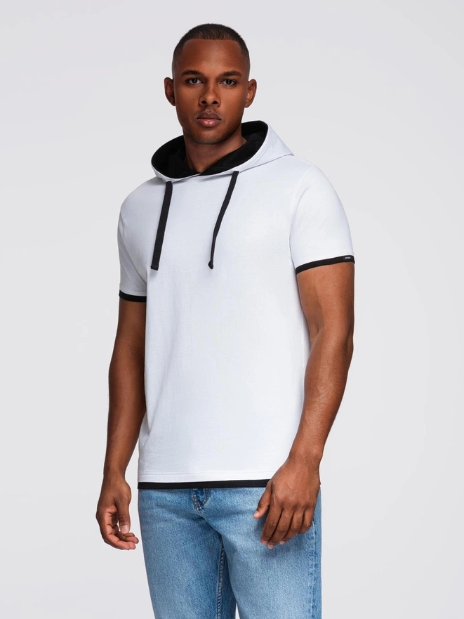 Men's hooded cotton t-shirt - white V1 OM-TSCT-0256