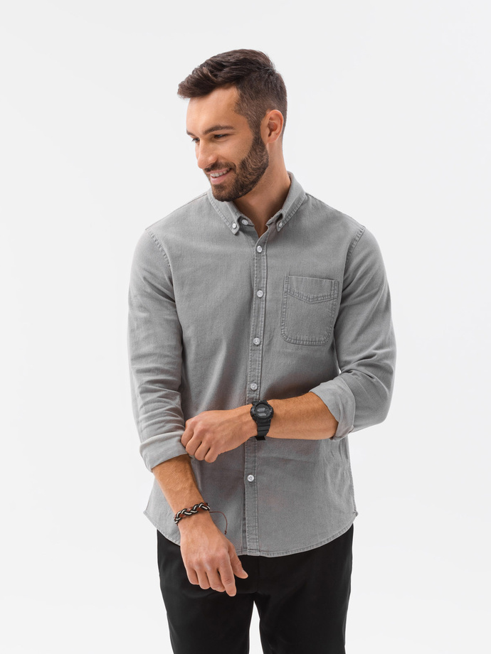 Men's shirt with long sleeves - light grey K566