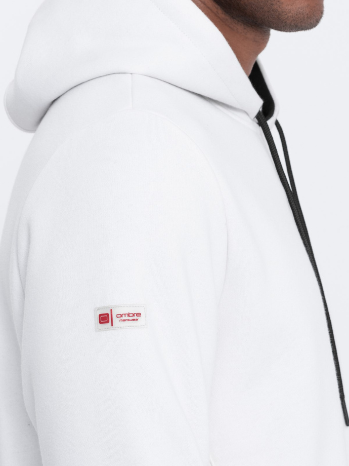 Men's hoodie with zippered pocket - white V3 OM-SSNZ-22FW-006