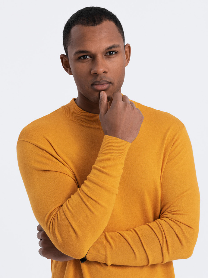 Men's knitted half turtleneck with viscose - mustard V5 OM-SWTN-0100