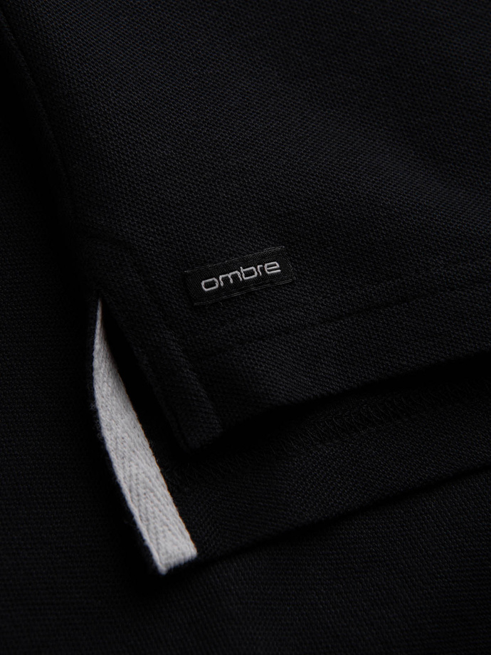 Men's collarless polo shirt - black V8 OM-TSCT-0156