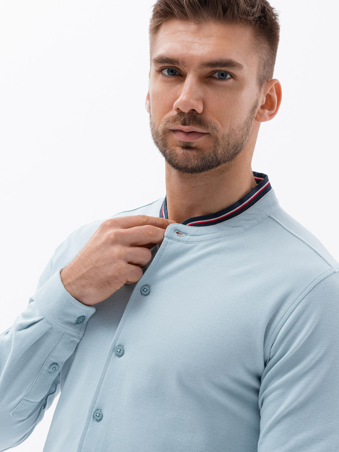 Koszula męska dzianinowa z długim rękawem - błękitna V3 K542