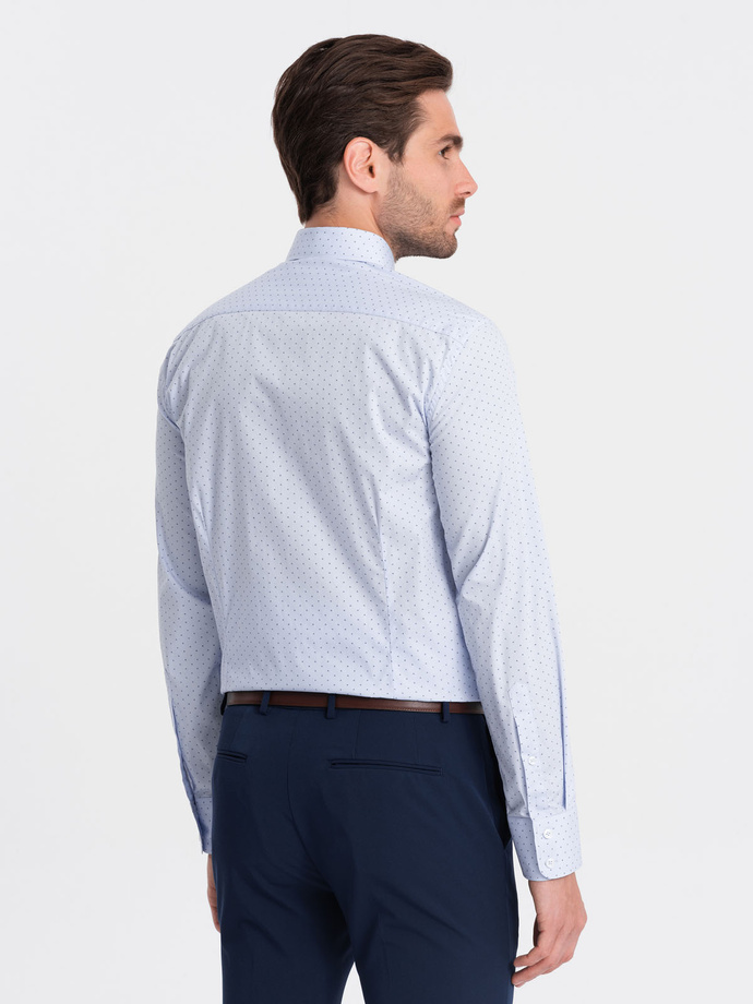 Klasyczna męska bawełniana koszula SLIM FIT w mikro wzór - błękitna V7 OM-SHCS-0156