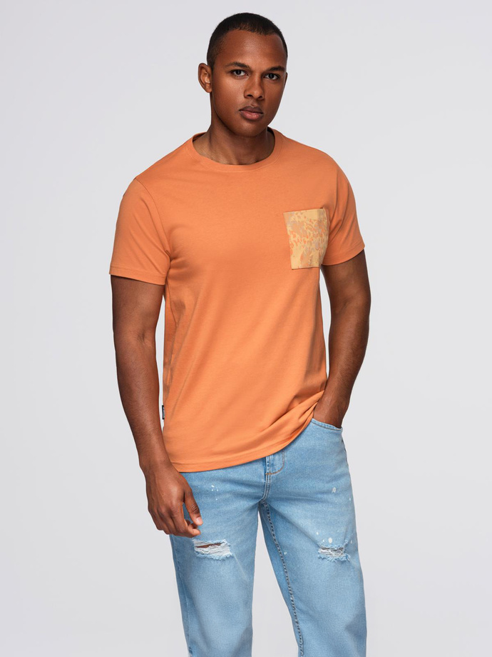 Men's cotton t-shirt with printed pocket - orange V3 OM-TSPT-0227