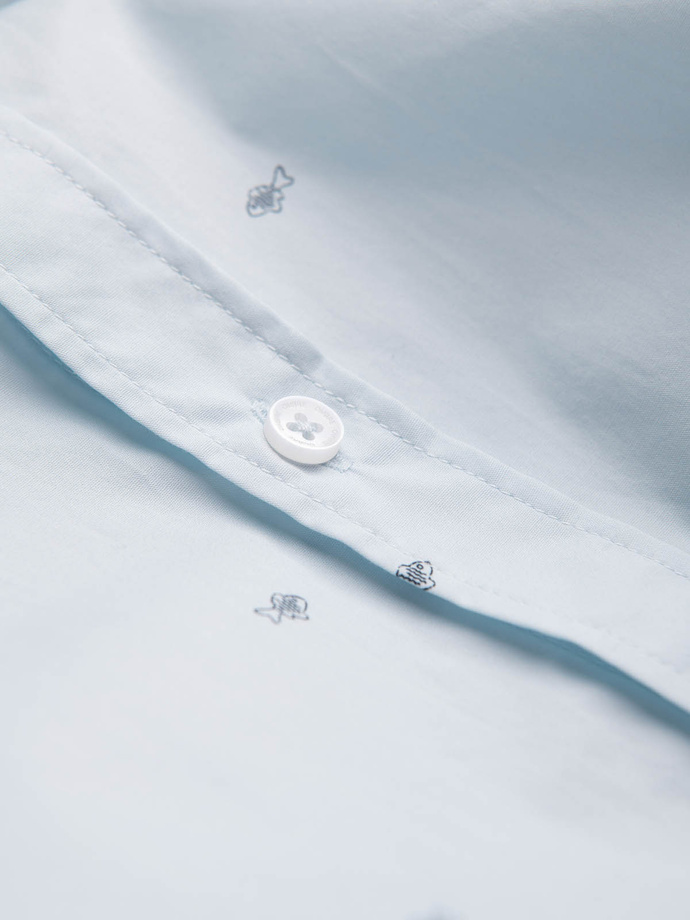 Classic men's cotton SLIM FIT shirt in fishnet - blue V4 OM-SHCS-0156