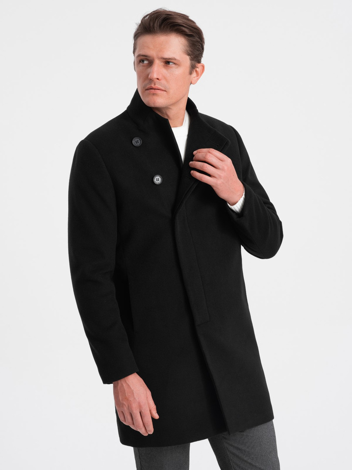 Men's coat with asymmetrical fastening - black V2 OM-COWC-0102