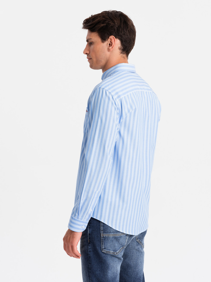 Men's REGULAR FIT shirt in white stripes with pocket - blue V2 OM-SHOS-0171