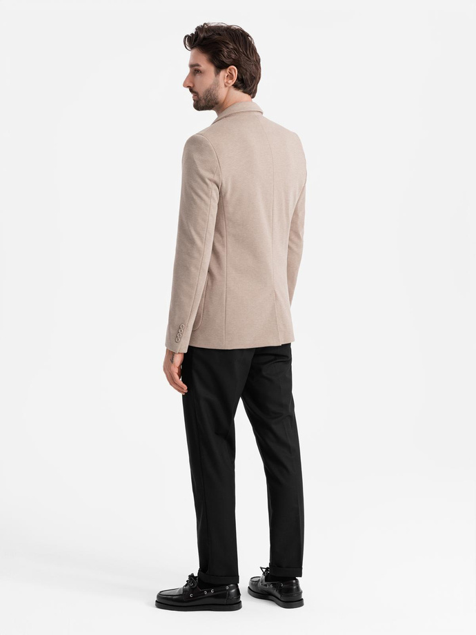 Elegant fitted men's structured knit blazer - beige V2 OM-BLZB-0129