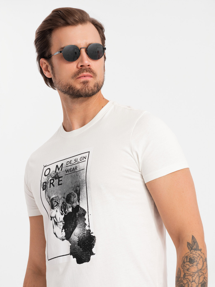 Men's cotton t-shirt with skull - white V2 OM-TSPT-0200