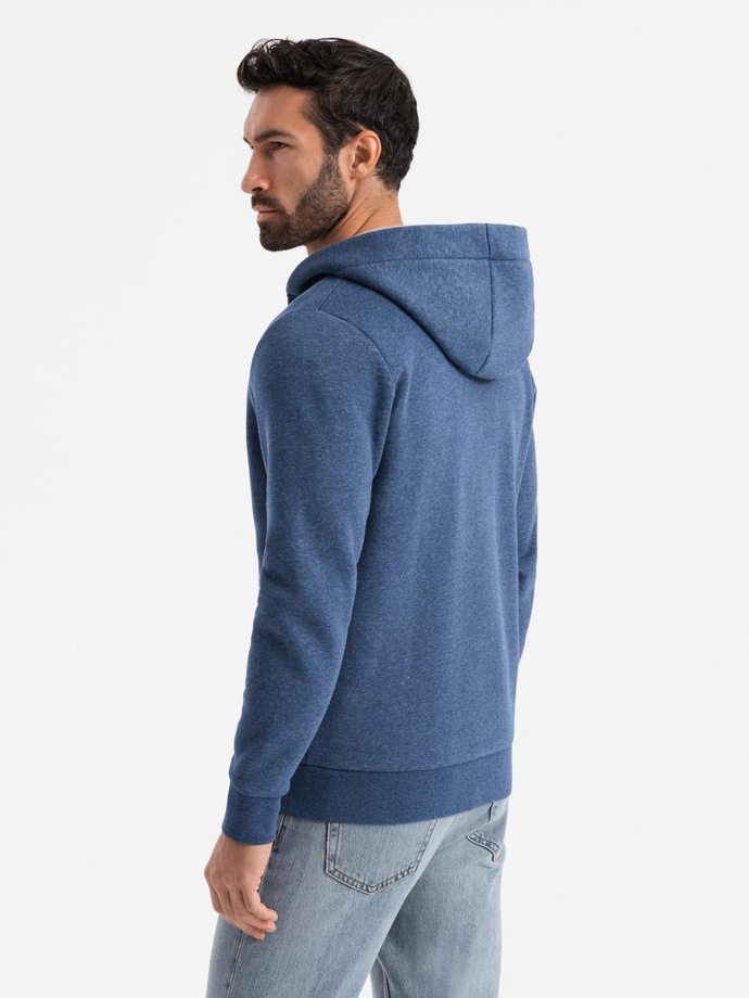 Men's button-down hooded sweatshirt - navy blue melange V1 OM-SSZP-0186