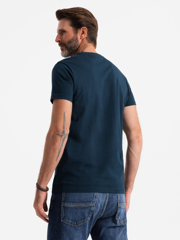 Men's cotton t-shirt with double logo - navy blue V3 OM-TSPT-0210
