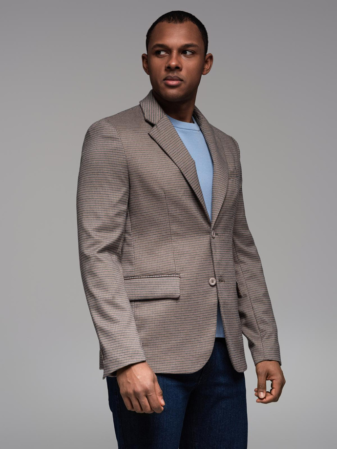 Men's casual blazer in delicate check - brown V1 OM-BLZB-0116