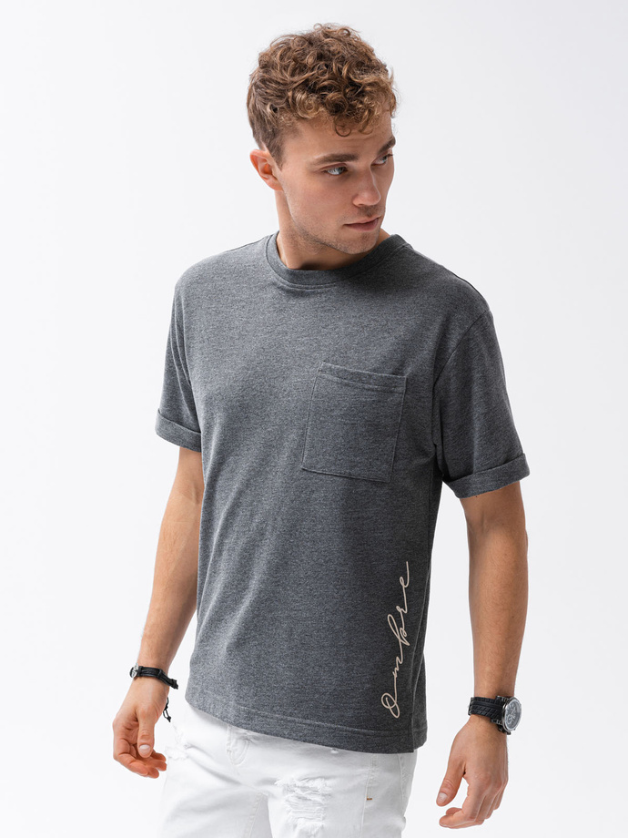 T-shirt męski z nadrukiem - czarny S1371
