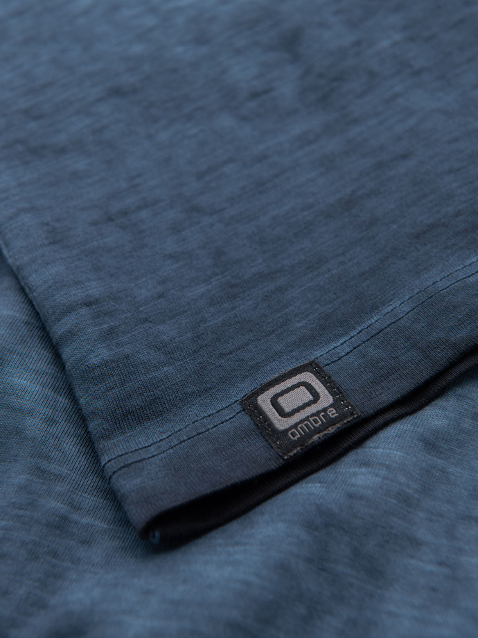 Bawełniany męski t-shirt V-neck z dzianiny z efektem sprania - granatowy V7 OM-TSWT-0242