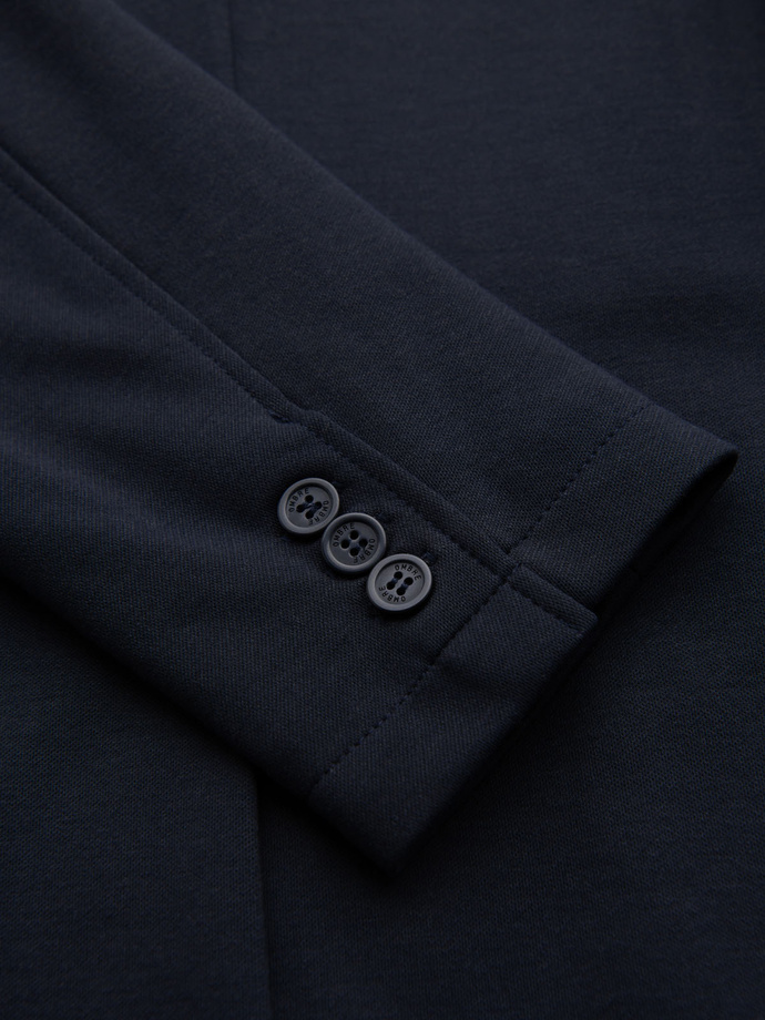 Męska marynarka SLIM z dzianiny o subtelnej strukturze – granatowa V3 OM-BLZB-0101