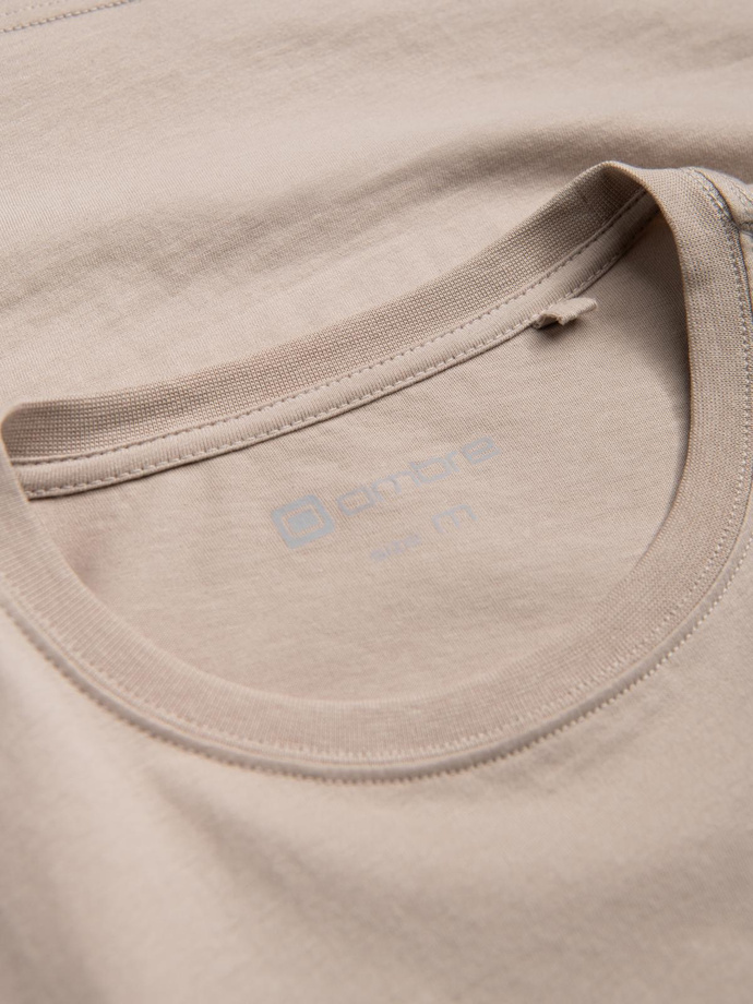 Men's cotton t-shirt with chest print - beige V1 OM-TSPT-0167