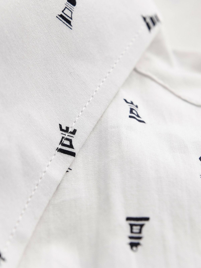 Męska koszula bawełniana we wzory SLIM FIT - biała V2 OM-SHCS-0151