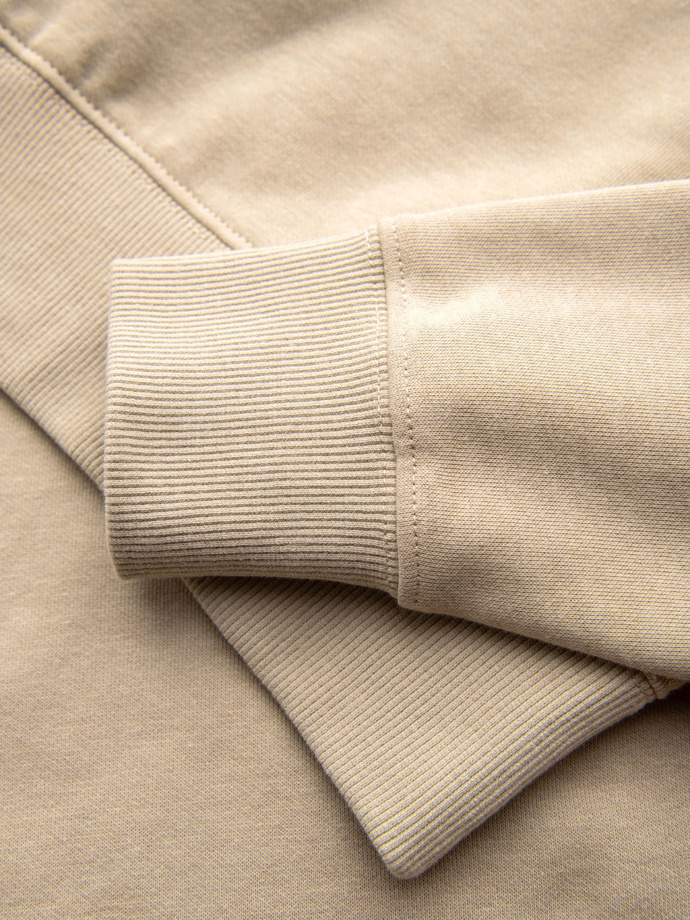 Men's non-stretch sweatshirt with college style patch - sand V3 OM-SSNZ-0134