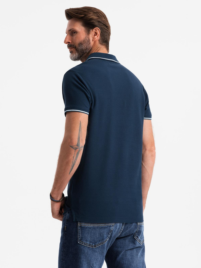 Men's pique knit polo shirt without buttons - navy blue V3 OM-POSS-0110