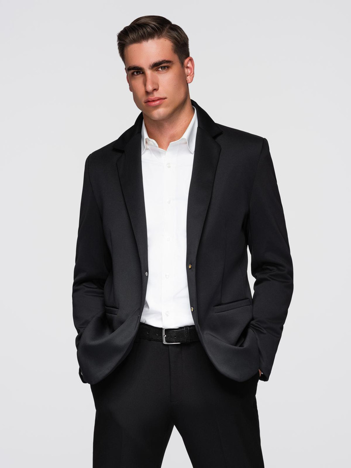 Men's blazer with detachable underlining and hood - black V1 OM-BLZB-0126