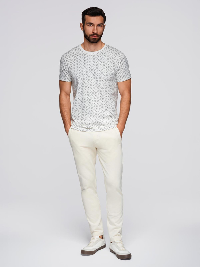 Męskie spodnie dresowe z nogawką bez ściągacza - kremowe V11 OM-PABS-0206