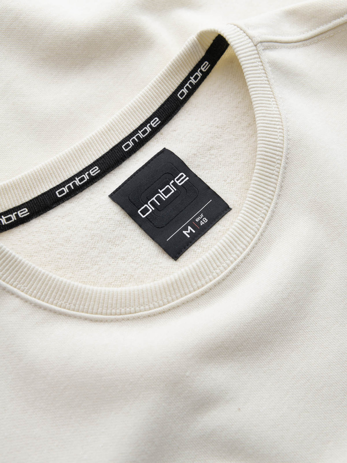 Men's non-stretch sweatshirt with metal pin - cream V2 OM-SSNZ-0136