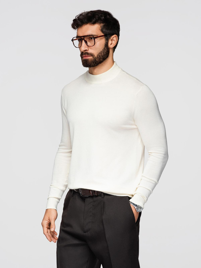 Men's knitted half turtleneck with viscose - cream V4 OM-SWTN-0100 