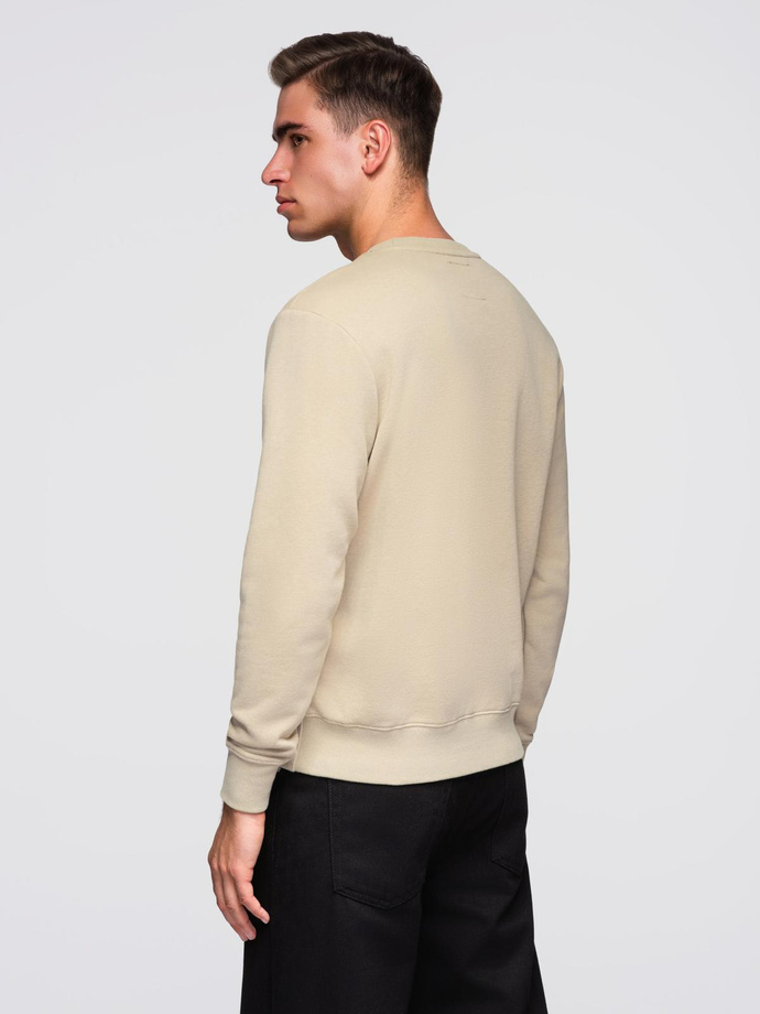 Men's non-stretch sweatshirt with college style patch - sand V3 OM-SSNZ-0134