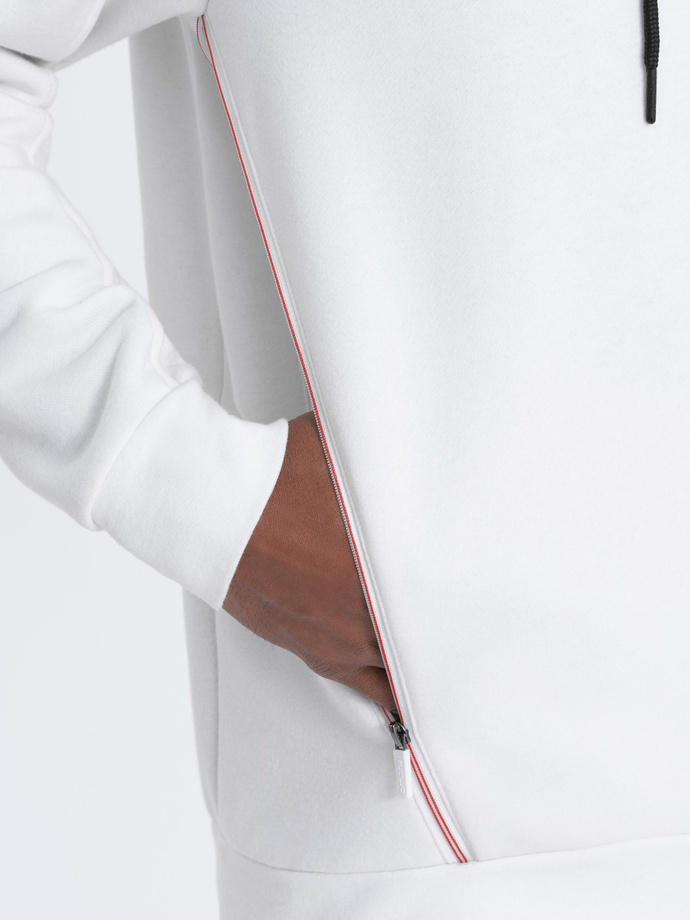 Men's hoodie with zippered pocket - white V3 OM-SSNZ-22FW-006