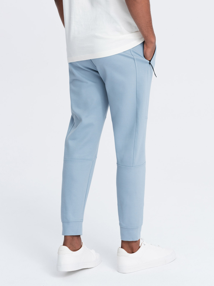 Men's sweatpants joggers on elastic with stitching - light blue V2 OM-PASK-0142