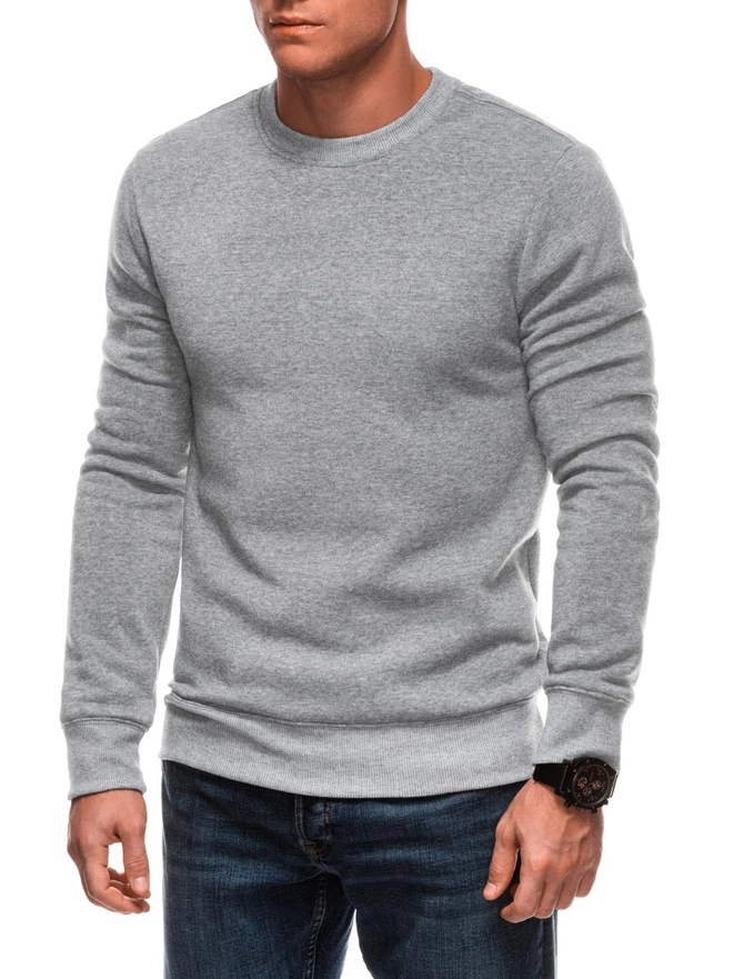 Men's solid BASIC round neck sweatshirt - grey melange V7 EM-SSBN-0100