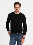 Sweter męski z teksturą i półokrągłym dekoltem - czarny V4 OM-SWSW-0104