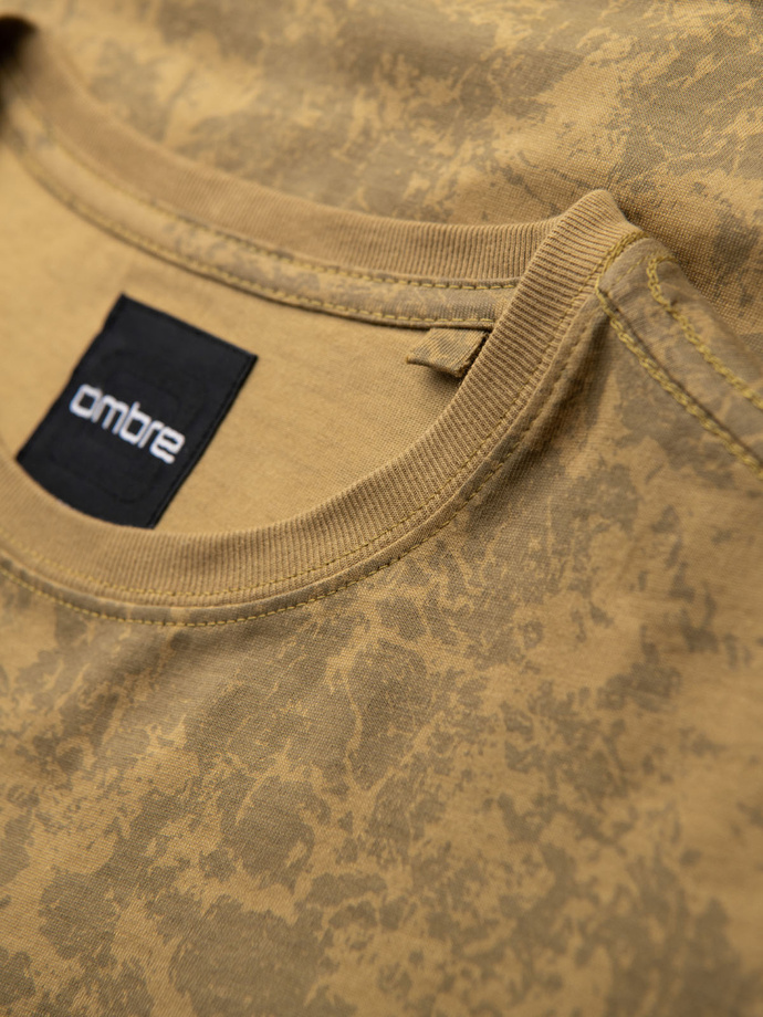 Men's patterned cotton short-sleeved T-shirt - olive V3 OM-TSFP-0223