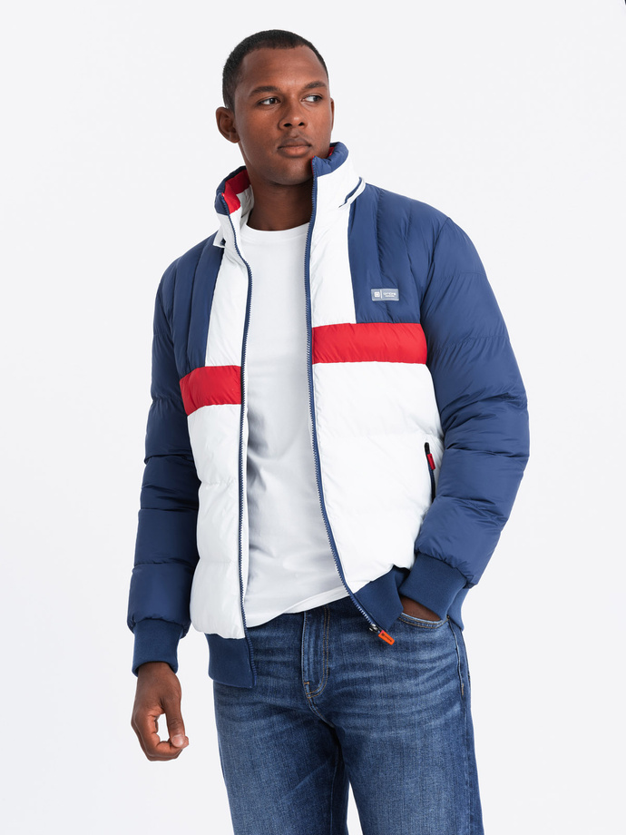 Men's colorful retro sports jacket - blue and white V1 OM-JALP-0175