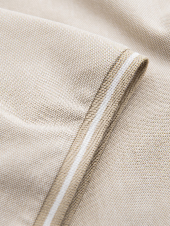Men's melange polo shirt with striped collar - sand V4 OM-POSS-0109