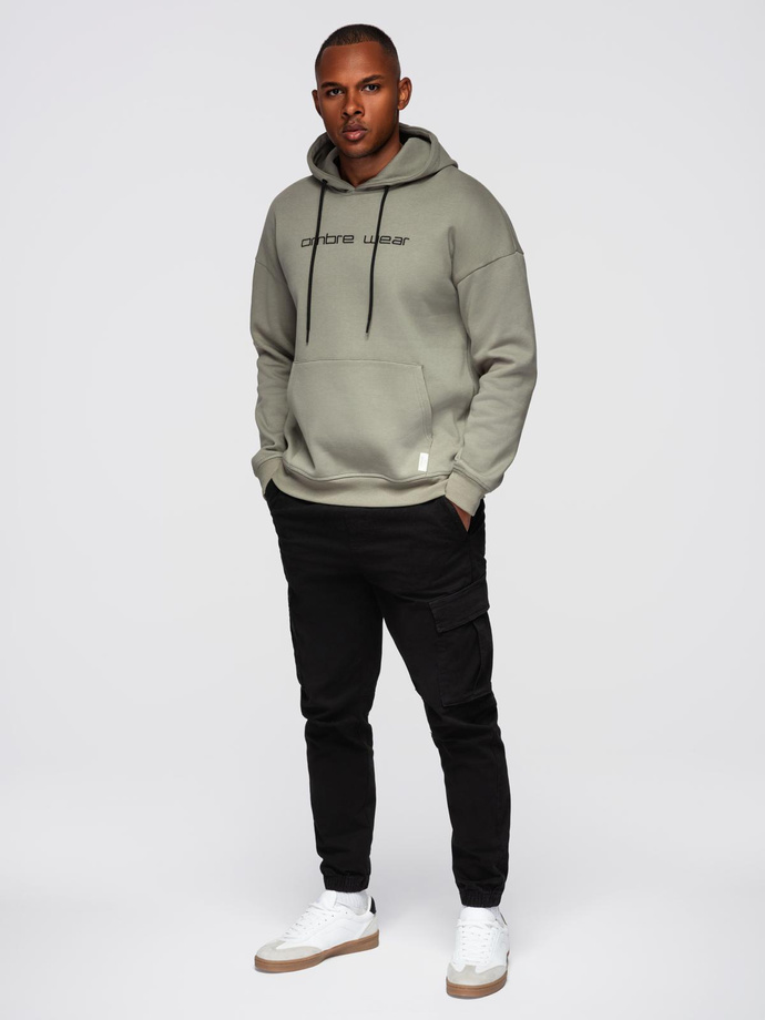 Unbuttoned men's sweatshirt with stand-up collar and hood - black V1 OM-SSZP-0216
