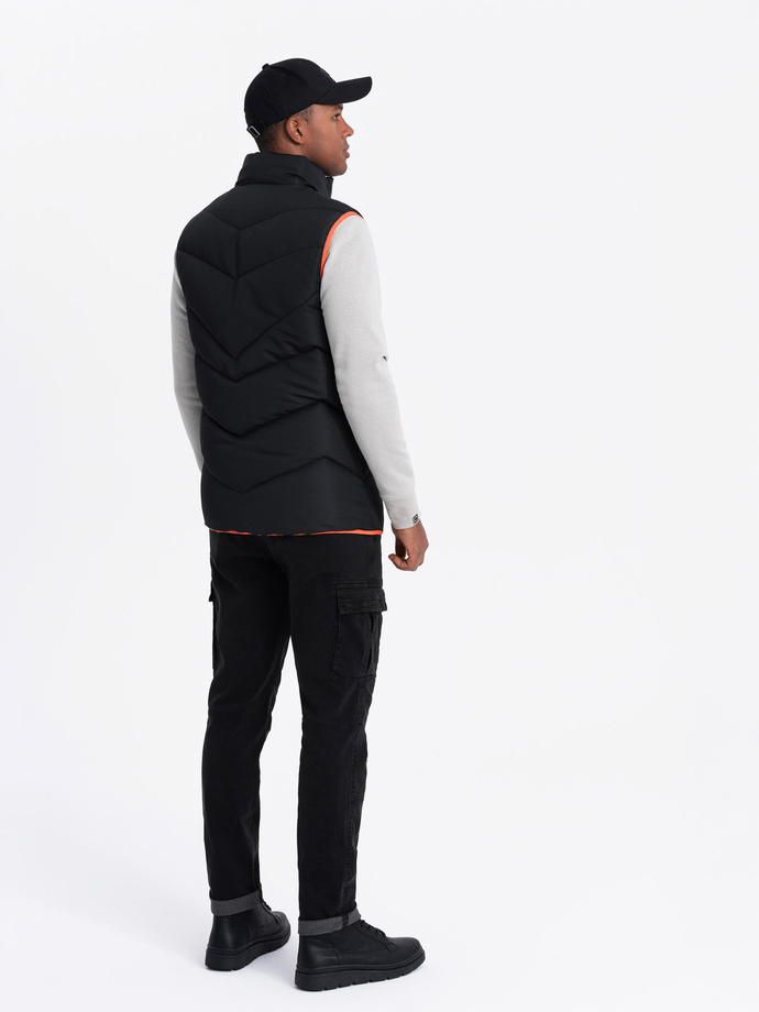 Men's quilted sleeveless jacket with neon accents - black V4 OM-JAVJ-0210