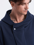 Men's long sweatshirt with asymmetrical button-up HAGA - navy blue B668